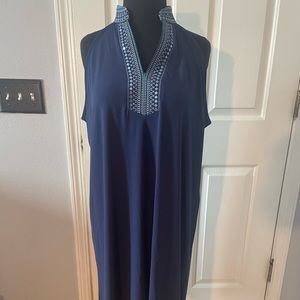 Sunset and Sweet tea Womens Navy Dress Sz XL Embroidered and Beaded Accents